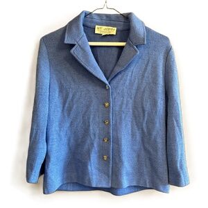 St. John Blue Textured Long Sleeve Collared Button Up Cardigan Size 6